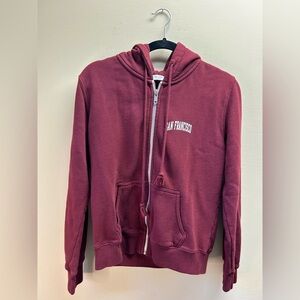 Brandy Melville San Francisco Burgundy Zip-Up Hoodie